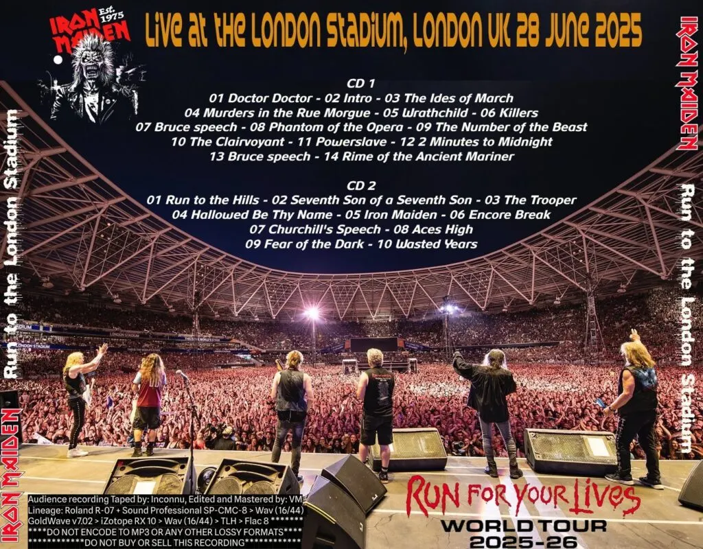 Iron Maiden, London 2025: cover art, back