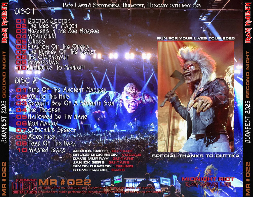Iron Maiden, Budapest 2025: cover art, back