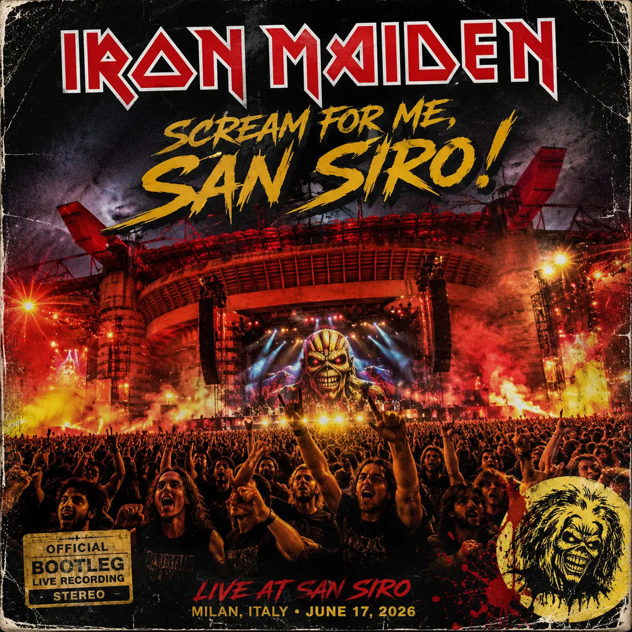 Iron Maiden, Milan 2026: cover art, front
