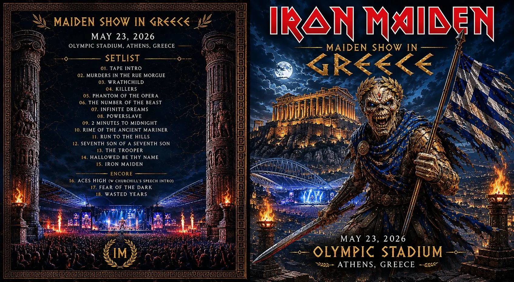 Iron Maiden, Athens 2026: cover art, front